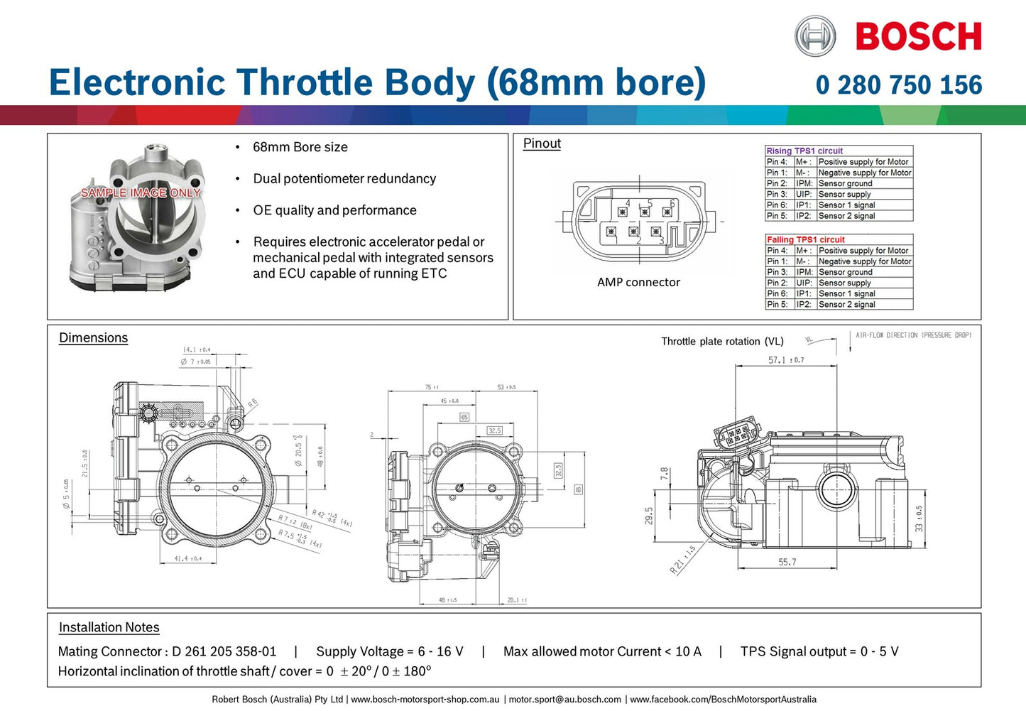 Bosch Motorsport e-throttle 68mm