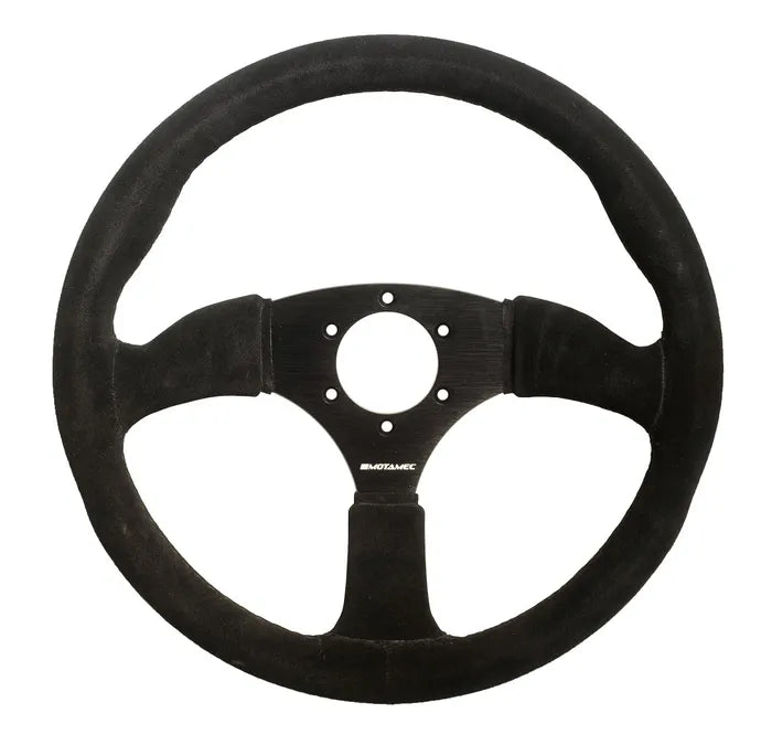 Motamec Race Rally Steering Wheel Semi Dish 350mm Black Suede Black Spoke