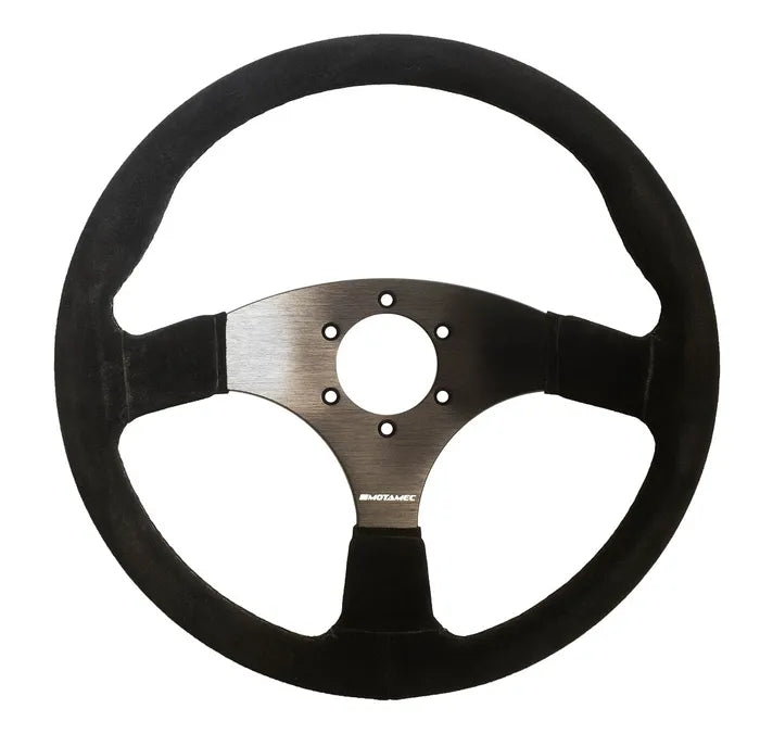 Motamec Race Rally Steering Wheel Flat Spoke 350mm Black Suede Black Spoke Spoke