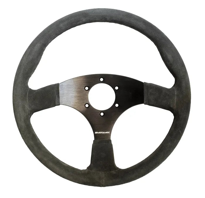 Motamec Race Rally Steering Wheel Flat Spoke 350mm Dark Grey Suede Black Spoke