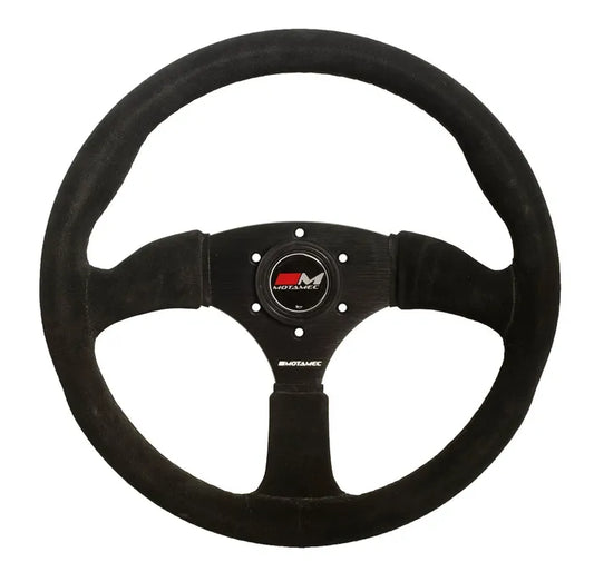 Motamec Race Rally Steering Wheel Semi Dish 350mm Black Suede Black Spoke
