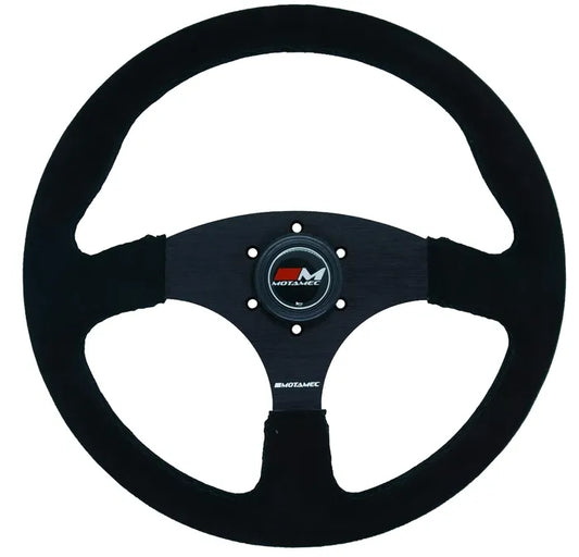 Motamec Race Rally Steering Wheel Flat Spoke 350mm Black Suede Black Spoke Spoke