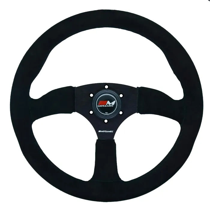 Motamec Race Rally Steering Wheel Semi Dish 350mm Black Suede Black Spoke