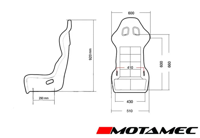 Motamec Racing Evo-Two FIA Approved Race Seat GRP Shell Side Mount BLACK HANS