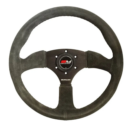 Motamec Race Rally Steering Wheel Semi Dish 350mm Dark Grey Suede Black Spoke