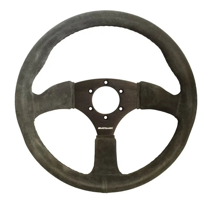 Motamec Race Rally Steering Wheel Semi Dish 350mm Dark Grey Suede Black Spoke